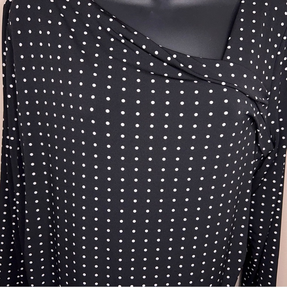 White House Black Market Black Polka Dot Long Sleeve Blouse - Picture 4 of 15